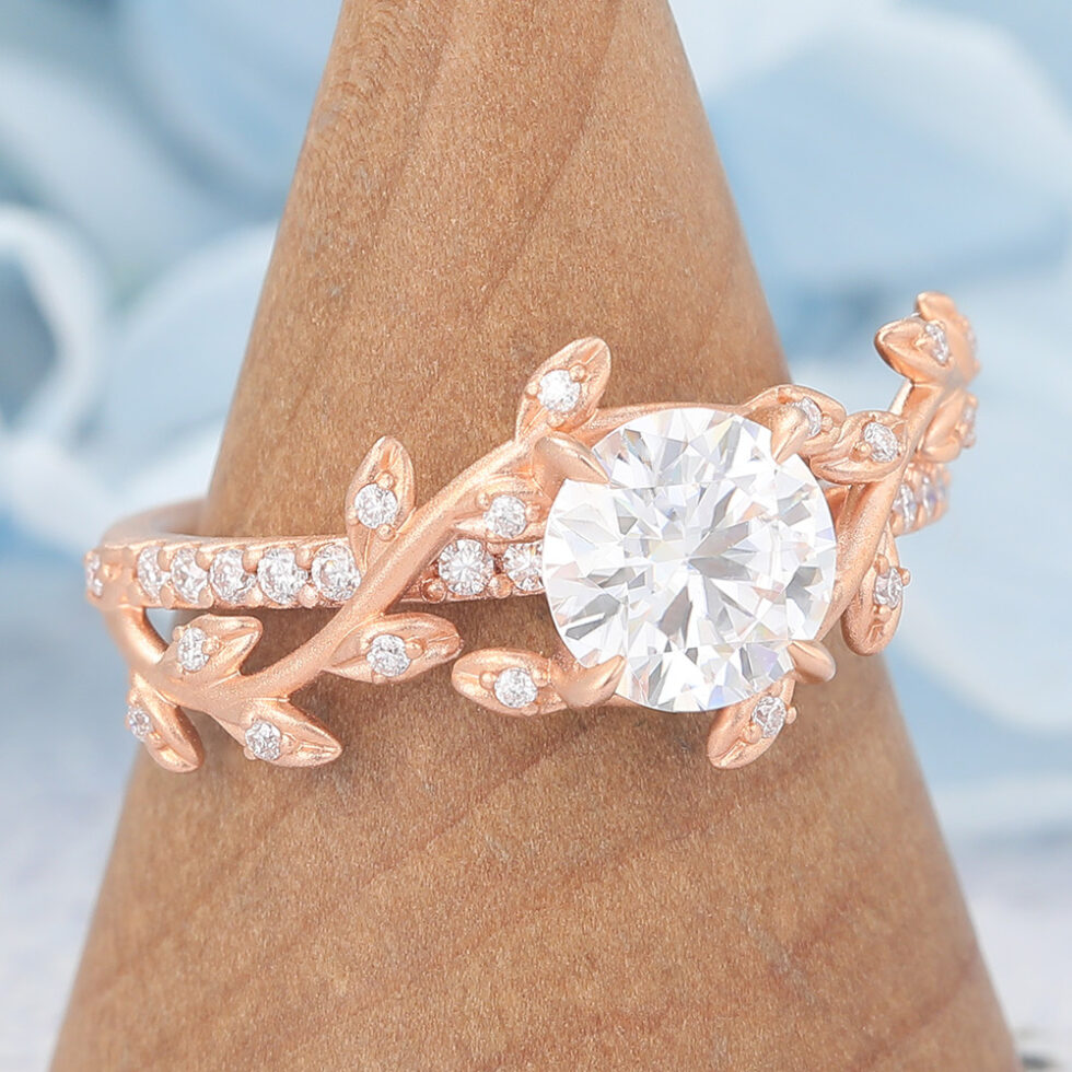 Unique Matte Finish Round Cut Moissanite Engagement Ring